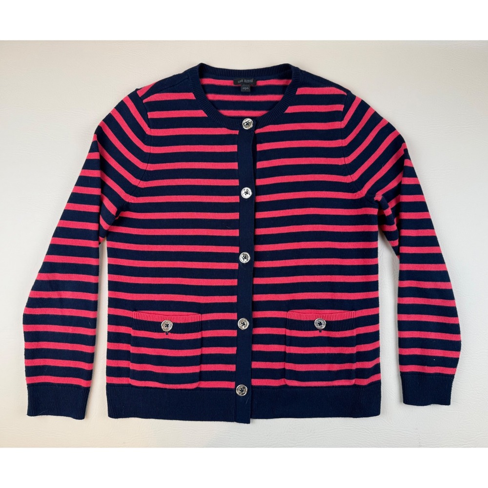 Nautical Striped Cardigan Cotton Blend‎ Button Front Small J.Jill
